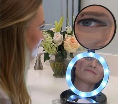 Black Dual Magnifying Make-up Travel Vanity Mirror LED Lighted "P" Lori Greiner - Image 1 of 4