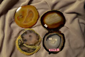 SET OF 4 DRINK COASTERS BRAZIL GEODE THIN SLAB BROWNS BLACK GREY C174-8 - Picture 1 of 3