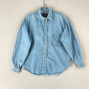 Vintage Woolrich Womens Denim Button Up Shirt Size Medium Blue Long Sleeve USA - Picture 1 of 13