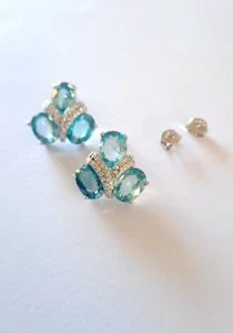 Boucles d'oreille zircon bleu lagon argent 925 / or blanc - Imagen 1 de 11