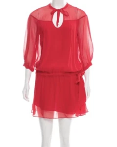 Abito Diane Von Furstenberg Desma buco della serratura taglia 2 rosso seta coulisse plissettato - Foto 1 di 12