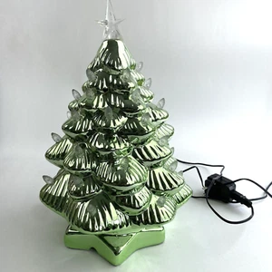 Mr. Christmas Green Nostalgic LED Light Up Holiday Ceramic Tree Metallic Green - Picture 1 of 9