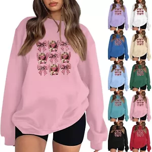Women's Fashion Long Sleeve Loose Bowknot Printed Round Neck Sweatshirt - Picture 1 of 42