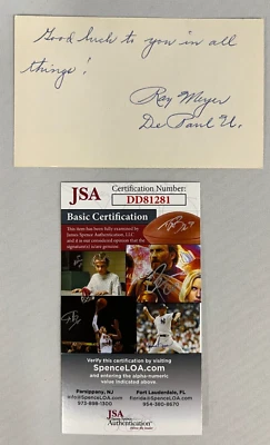 Ray Meyer Signed 3x5 Index Card JSA Certified NCAA Coach DePaul University AUTO! - Image 1 of 4