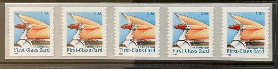 US PNC5 15c Auto Tailfin Presorted Card Stamp Sc# 2910 Plate S11111 MNH - Image 1 of 1