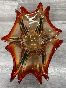 Murano Art Glass Bowl Free Form Edge Red Amber Atomic Style - Picture 1 of 12