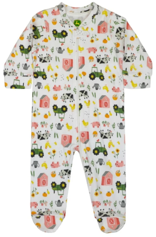 NUEVO John Deere Blanco Granja Estampado Rosa Granero Dormitorio Talla 0/3, 3/6, 6/9 Meses Foto 1 de 1
