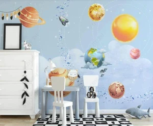 3D Space Planet Cloud Kids Self-adhesive Removeable Wallpaper Wall Mural - Picture 1 of 8