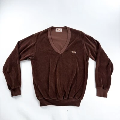 Vintage The Fox JC Penney Small Brown Velvet Velour V Neck Cardigan Pullover 70s - Image 1 of 4