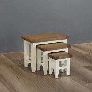 TT White Nest of Tables with Oak Top - Picture 1 of 8