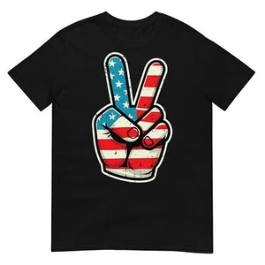 4th Of July Peace Hand America Flag Patriotic Men Women Kids T-Shirt - Picture 1 of 17