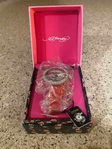 Ed Hardy Women's Girls Watch Skull Rhinestone Mother of Pearl Red Band Watch NEW - Picture 1 of 16