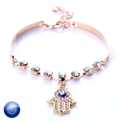 FATIMA ARMBAND HANDSCHMUCK TALISMAN BLAU GOLDFARBEN LAMINIERT PLATTIERT DAMEN... - Bild 1 von 4
