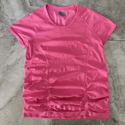 Athleta Pink Fastest Track Ruched Althletic Workout Top Size Small Short Sleeve - Изображение 1 из 4