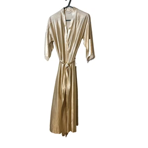 Vintage Louise D Robe Long Champagne Satin Cream Ivory lace Trim USA - Picture 1 of 15
