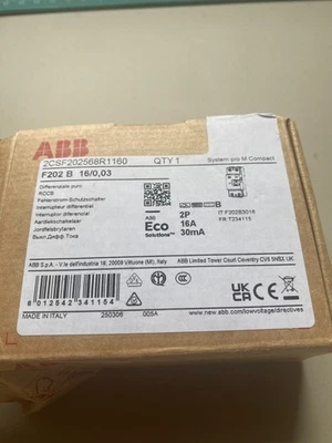 ABB F202 B-16/0.03 FI-Schutzschalter B 2p 230V 16A 0,03A, Typ B (2CSF202568R1160 - Bild 1 von 4