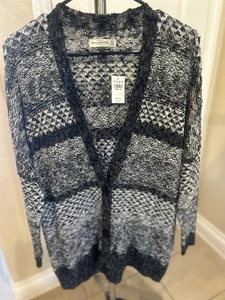 Abercrombie and Fitch Black and Cream Marled Oversize Grandmacore Cardigan M/L - Picture 1 of 4