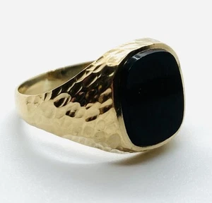 ANELLO SIGILLO ONICE ORO 9ct 375 uomo donna ottime condizioni pulito misura t - Foto 1 di 10