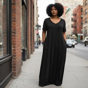 Venus Black Maxi Shirt Dress Womens Small Slip On Pockets Witchy Halloween - Picture 1 of 8