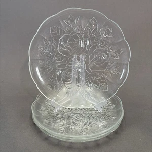 Pasari Crystal Livia Dinner Plate 9 7/8" Set of 4 Embossed Roses Scalloped - Picture 1 of 8
