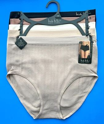 5pc Size L Nicole Miller NM6562 Soft 4-Way Stretch Ribbed Briefs Panties Nylon - Image 1 of 4