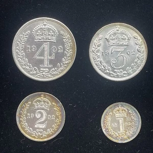 1902 Edward VII silver Maundy set coins. Silver coin, Maundy set - Picture 1 of 5