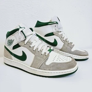 Nike Air Jordan 1 Mid SE Grey Pine Green White Größe UK 8,5 Leder DC7294-103 - Bild 1 von 24