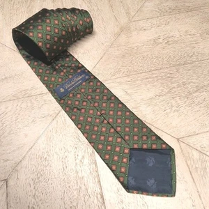Brooks Brothers Makers XL Neck Tie Green Geometric 100% Italian Silk Jacquard - Picture 1 of 8