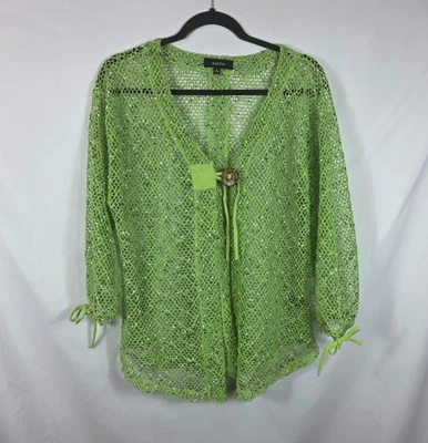 Kaktus Green Open Weave Mesh Cardigan Sweater Women's Size Large - Image 1 of 4