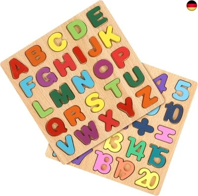 MARKE GITUA Gitua 2 Stück Holzpuzzle Spielzeug, Bunt Alphabet ABC Buchstaben Zahlen