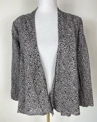 Animal Print Linen Jacket Size S Grey Lightweight Layering Smart Casual Blossom - Image 1 of 4