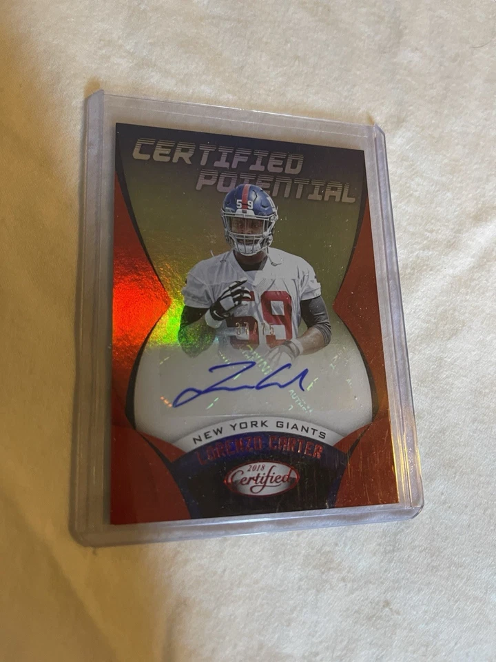 Espejo rojo Lorenzo Carter 2018 certificado novato automático/299 RC Giants UGA Foto 1 de 2