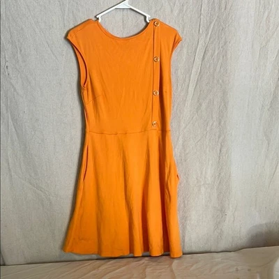 New York & Company Vibrant Orange Midi Dress Medium - Image 1 of 4