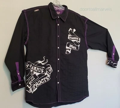 Camisa Akademiks Jeanius Punk Rock Hombres XL/TG Negra Púrpura Manga Larga Gráficos Foto 1 de 4