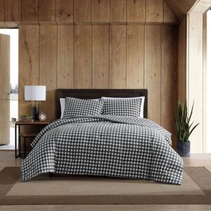 Eddie Bauer Duvet Cover Set King Size 3-pcs Cotton Reversible Plaid Pattern Gray - Picture 1 of 8