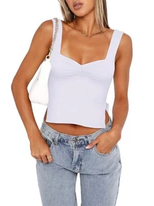 REORIA Women Ruched Sweetheart Neck Backless Sleeveless Cropped Tank Tops-XLarge - Picture 1 of 6