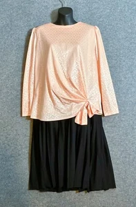 Riccardo Vintage 80s Twofer Pleated Dress Womens 10 Pink Black Satin Longsleeve - Picture 1 of 11