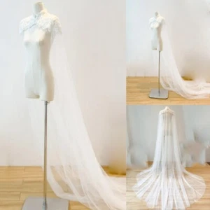 Lace Appliques Wedding Long Shawls White Ivory Custom Women Bridal Cape Cloak 2M - Picture 1 of 9