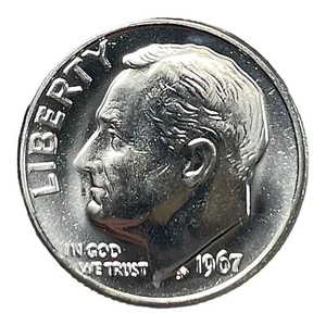 1967 Roosevelt Dime Gem BU With Proof Like Fields And Devices Flashy Eye Appeal - Picture 1 of 2