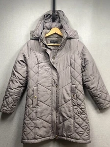 KC Collection Puffer Coat Women’s Hooded Long Sz Small Gray w/ Gold Accents - Picture 1 of 6