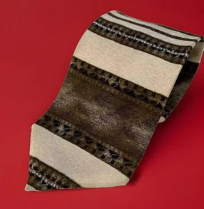 Corbata morera italiana cosida a mano a rayas marrones 100 % seda italiana - Imagen 1 de 7