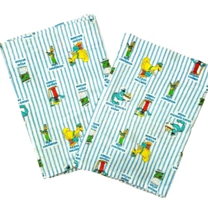 2 Vintage Muppets Sesame Street Valances Blue Ticking Stripes Ernie Big Bird - Picture 1 of 8