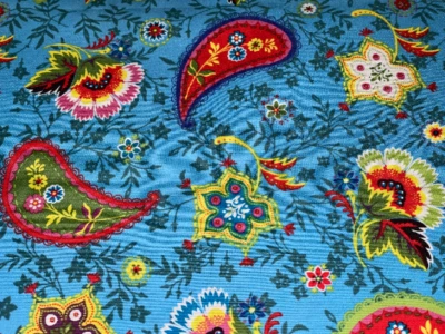 Vendido por 1/2 yarda Retro Paisley Floral Azul Rojo Amarillo Tela de Algodón Hermano Hermana Foto 1 de 4