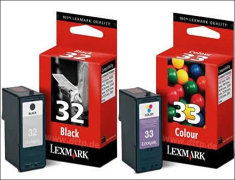 GENUINE LEXMARK 32 BLACK AND 33 COLOUR CARTRIDGES 2 YEAR GUARANTEE FAST POSTAGE - Image 1 of 1