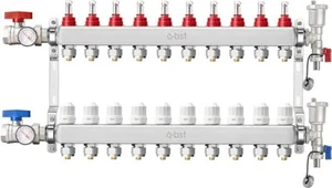 10-Branch PEX Manifold ABST Stainless Steel Floor Heat Kit with 1/2" adapters - Picture 1 of 9