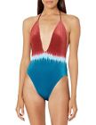 Bikini Lab Junior's Standard Dip Dye Plunge Neck Mio One Piece Swimsuit, Teal, M
