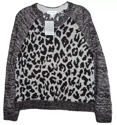 Suéter $395 Blanco + Warren Cuero Borde Top Leopardo Jacquard Grande 12 14 Lana B Foto 1 de 4