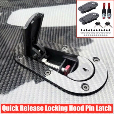 Universal Car Quick Release Hood Pin Lock Latch Kit Carbon Fiber Style w/ Screws - Image 1 of 4