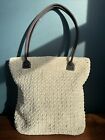 Handmade Crochet Shell Stitch Tote Shoulder Shopper Handbag in Beige And Brown