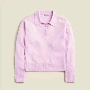 J Crew Sweater Polo Supersoft Yarn Heathered Heliotrope Merino Wool Alpaca - Picture 1 of 5